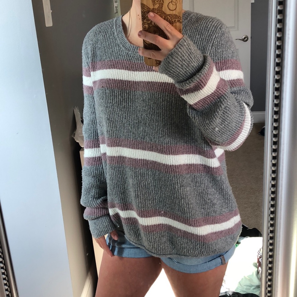 Pink republic gray white pink sweater blouse